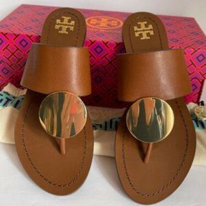 Tory Burch NIB Patos Disc Sandals Flats Brown Mou